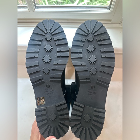 Stuart Weitzman Black Ankle Boots with Gold Accent - Picture 7 of 11